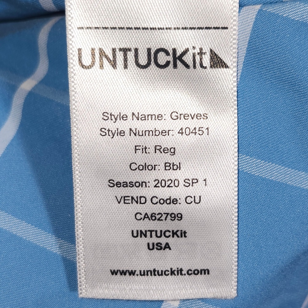 UNTUCKit Greves Blue Windowpane Performance Shirt Mens XXL 40451 Regular Fit - Picture 7 of 9